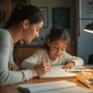 parent helping child with homework