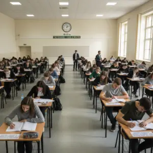 students taking an exam
