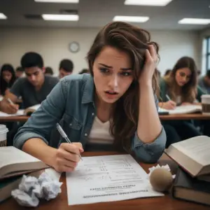 student taking exam