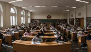 students taking an exam